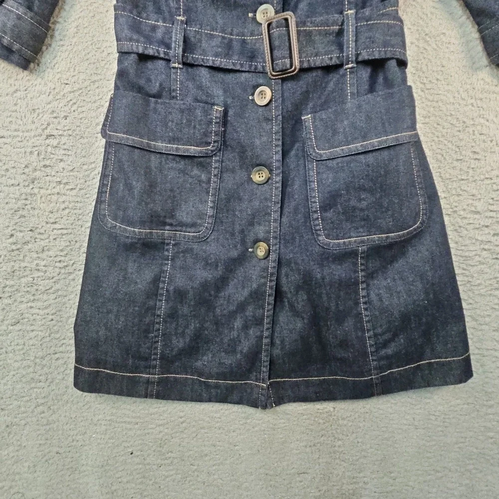 Anne Klein AK Jeans Denim Trench Coat Dress Womens M Blue 3/4 Slv Belted Western